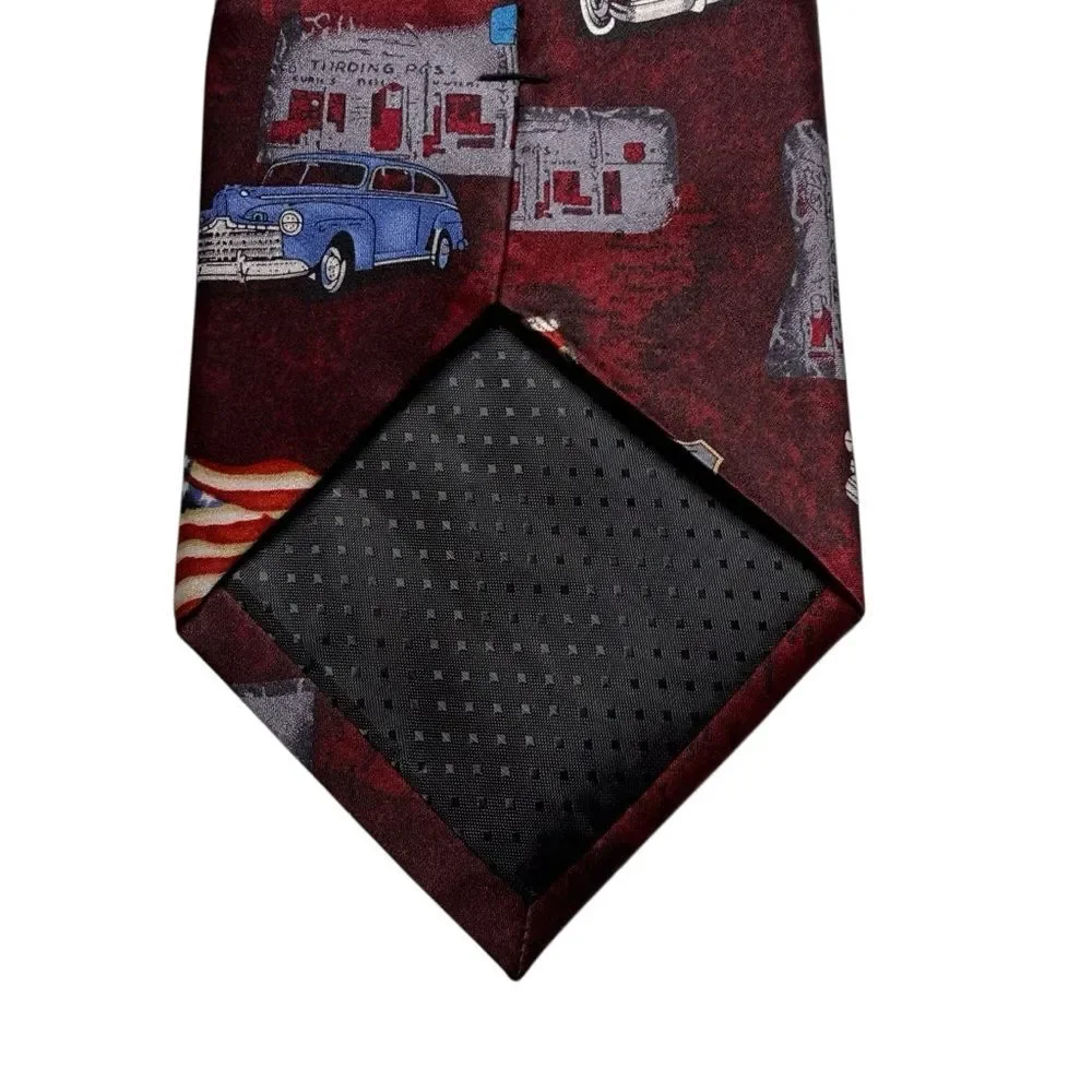Tango Route 66 Classic Car USA Flag Silk Necktie Tie Handmade